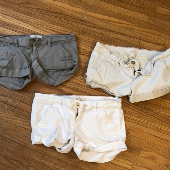 Hollister Pants - Lot of THREE Hollister Shorts-gray white and khaki